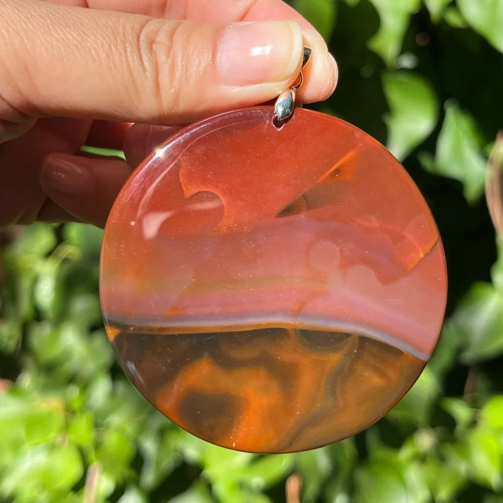 Huge sterling silver 925 stamped round scenery agate pendant 1341‎